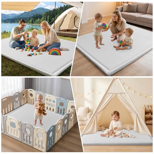 Image of Baby Play Mat for Floor Nursery Rug Muscle Area Rug Playroom Rug 50x50 inch Playpen Mat Elastic Foam 1.3 inch Thick Crawling for Babies,Toddlers, Infants, Kids(Ripple Light Grey)