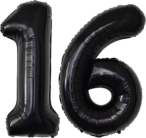 Image of Rozi Decoration 32 Inch 2 Digit 16 Black Number Foil Balloons for Happy Birthday Decoration, Happy Anniversary, Graduation, Achievement Celebration Party Pack of 2 Pcs