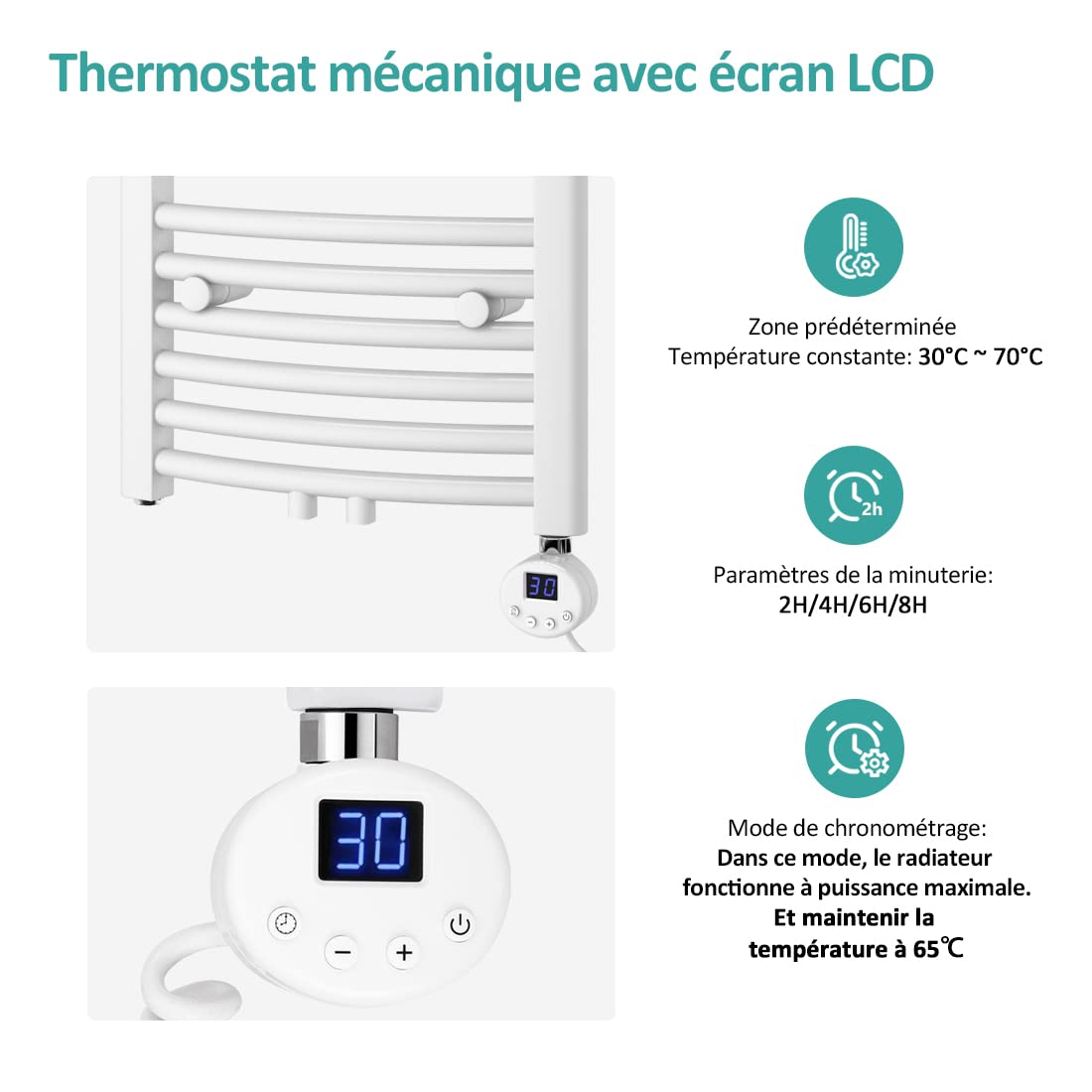 EMKE Elemento calefactore de Varilla calefactora, con termostato y Pantalla LCD, 300W, Barra de calefacción eléctrica para Elemento de calefacción de radiador de baño, Acero Inoxidable