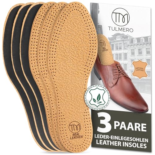 TULMERO 3 Paare Leder Einlegesohlen Herren und Damen - Ledersohlen Für Schuhe gegen Schweißfüße Große 41