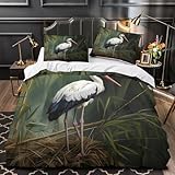 ZZVRMCYLD pájaro cigüeña 3D Impresión Edredón Funda 3pz Microfibra Cremallera Oculta Naturaleza y Vida Silvestre Funda de edredón 2 Fundas Cremallera Chicos Niños Single（140x200cm）