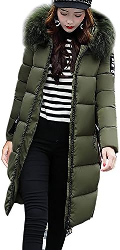 OWMEOT Women's Down Jacket with Faux Fur Trim Hood,Women's Down Coat with Fur Hood with 90% Down Parka Puffer Jacket Army Green