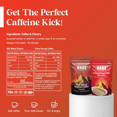 Image of Premium Instant Coffee Combo- Rage Coffee Silk Blend classic 200g + Extra Strong Blend 200g | Made using 100% Arabica Beans Gourmet beans | Bold Aroma & Rich Flavor | Hot & Cold Brewing