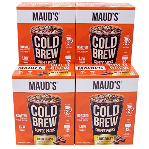 Maud's Cold Brew Coffee Filter Bags 4 Pack - Solar Energy Produced 100% Arabica Low Acid Coffee Cold Brew Packs, 16 Filters Makes 8 Pitchers Or 48 Single Serve Cups, No Cold Brew Coffee Maker Required #TOP2