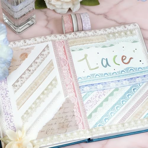 Image of HASTHIP Washi Tape - 12 Rolls Vintage Lace Washi Tape Set Decorative Japanese Masking Paper Tapes for Scrapbooking Washis Tapes Floral for Planners, Card, Gift Wrapping, DIY Decoration