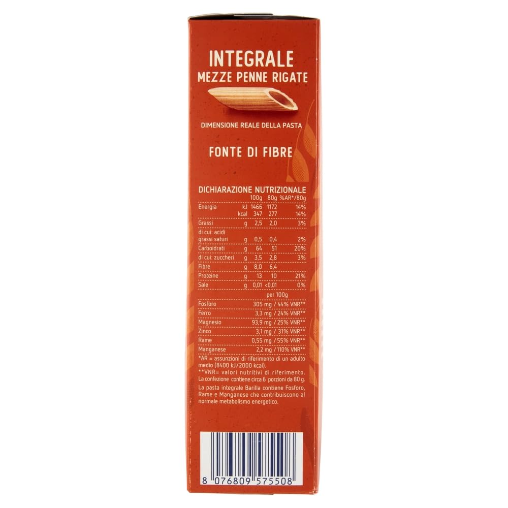 30x Barilla Vollkorn Pasta Integrale Mezze Penne Rigate Integrali Vollkorn italienisch Nudeln 500g pack + Beni Culinari Kostenloser Schlüsselanhänger