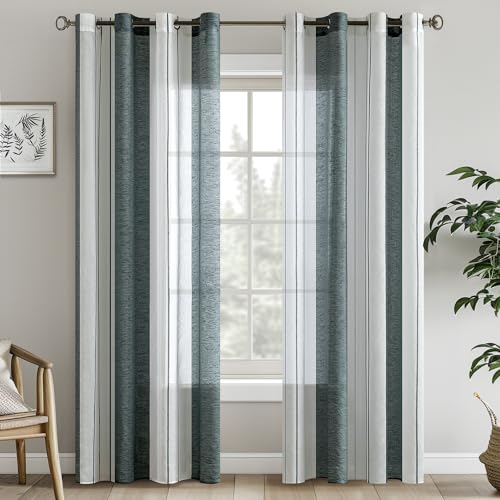 EMEMA Cortinas Rayas Transparente con Ojales Cortinas de Voile Salón Moderno Juego...