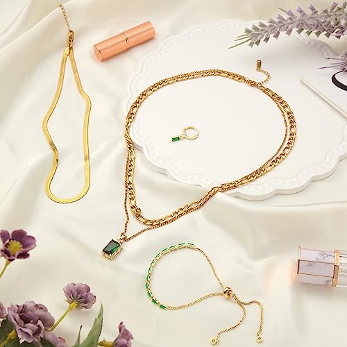 Sasylvia 3 Pcs Emerald Jewelry Set Green and Gold Jewelry for Women Zirconia Layered Necklace Emerald Bracelets Earrings Birthday Anniversary Trendy Gifts for Mom Wife Friend4