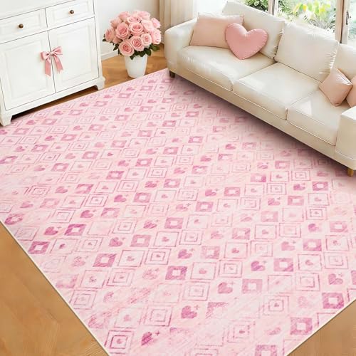 Yinhua Pink Rug 8x10 for Bedroom, Valentine Area Rug with