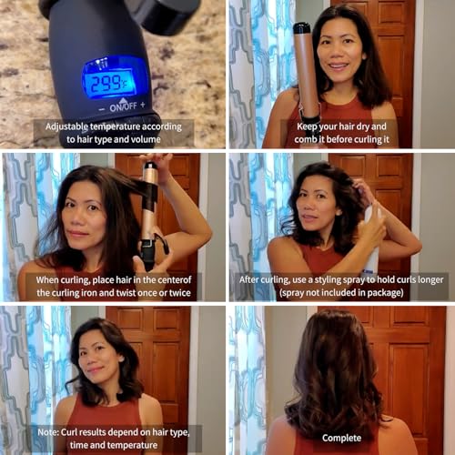 Ceramic Curling Wand - 1 1/2 inch Barrel with LCD Control, Travel-Friendly Design - Beach Waver for Big, Bouncy Curls