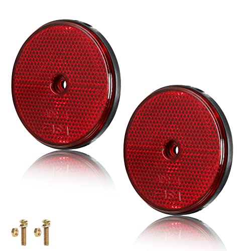 AGRISHOP 2x Red Trailer Round Reflectors Ø71mm Reflective Red Rear Reflector Screw On for Trailer Gate Posts Fence Cats Eye Round Reflectors For RV TruckCamion Bike Lorry (Round/Screw On/2Pcs)