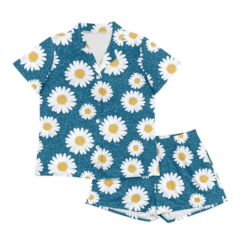 Image of Pjs Womens Short Sleeve Button Down Pajamas Set Two-Piece Nightwear with Pockets