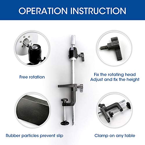 Miniatura 6 de Soporte de peluca escalable con abrazadera en C, soporte de cabeza de maniquí de metal, altura ajustable, abrazadera en C, soporte de mesa para