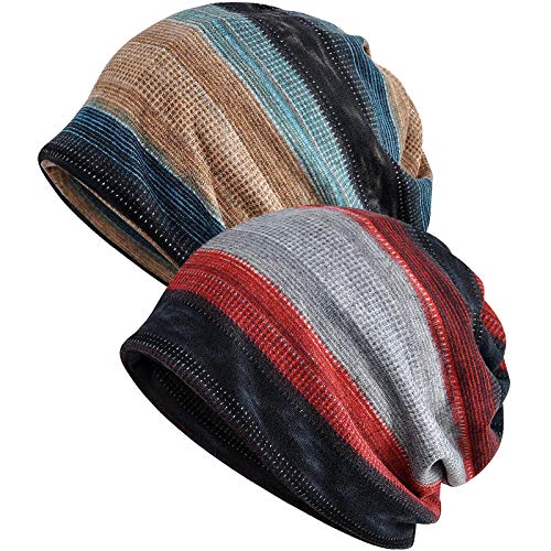 XYIYI Womens Chemo Headwear Hats Cotton Slouchy Beanie Cap Scarf (2PC Stripe-D)