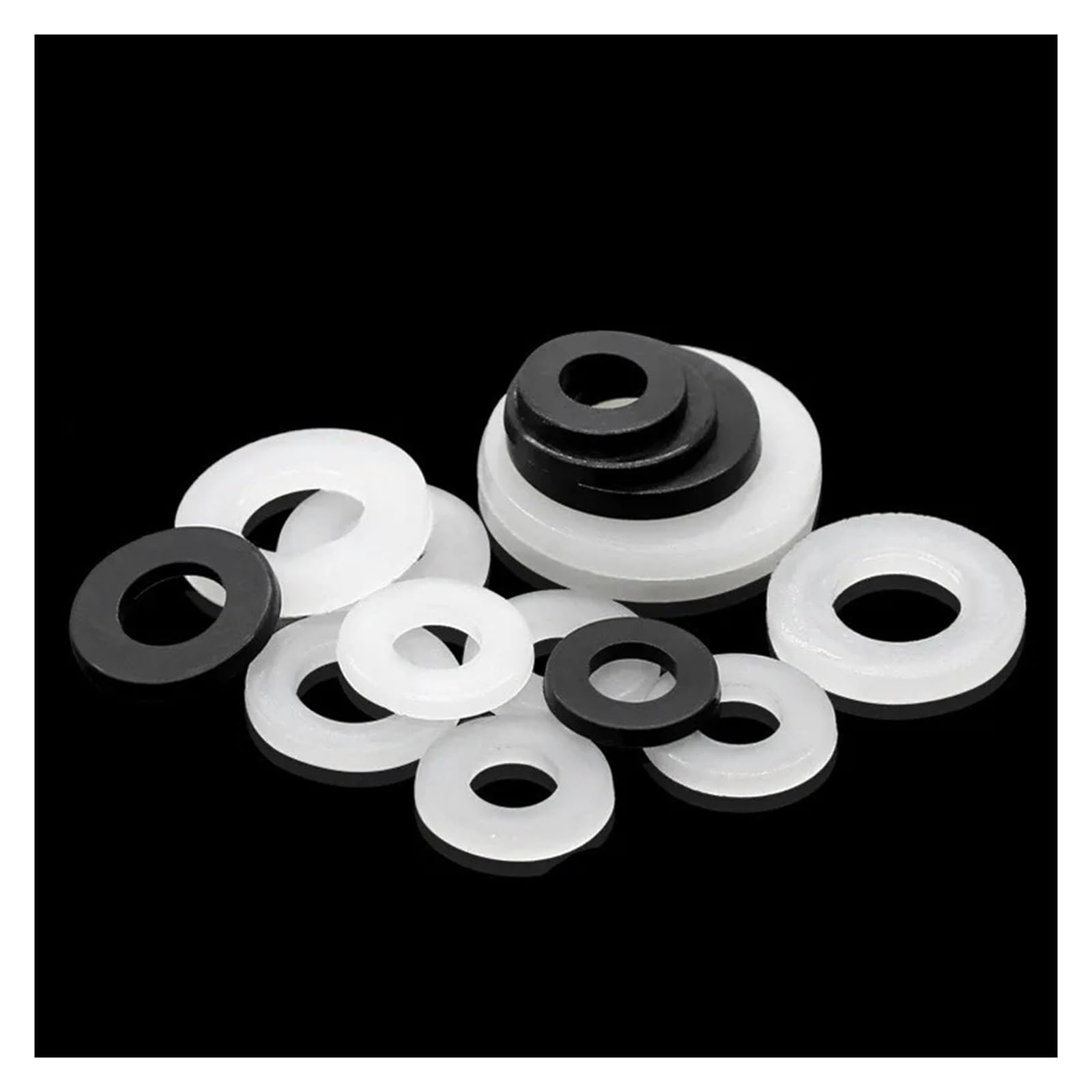 Arandelas de nailon blancas y negras de 1000/500 Uds M2 M2.5 M3 M4 M5 M6 M8 M10 M12 juntas de arandela plana de plástico(Black,M10x20x2 (500pcs))