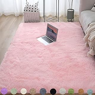 Obundi Anti-Slip Small Carpet, Durable Fluffy Rug for Girls Bedroom, Living Room (Pink, 60 x 120 cm)