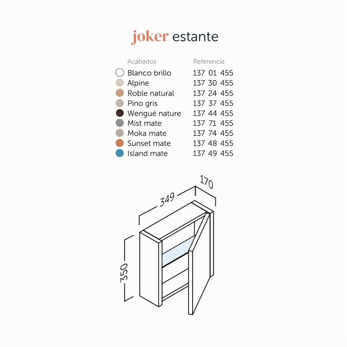 Joker Mueble Auxiliar de Baño Suspendido Cuadrado 1 Puerta con Cierre Amortiguado | Armario Baño Colgante 35cm x 34,9 x 17cm | Roble Natural