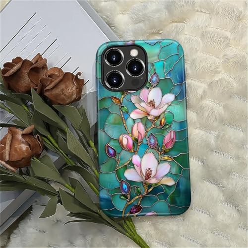 Coque iPhone 16 Pro Max rigide antichoc vitrail Magnolia Lotus - 5