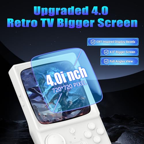 Image of R36TMAX Retro Handhled Game Console, 4.0 Inch Retro Gaming Console with 4000mAh Battery, 128GB TF Card with Video Games, Portable Retro Game Console Supports WiFi Networked Fighting, White