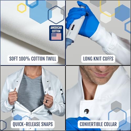 Image of The Lab Coat Project - 100% Cotton Chemistry Men's 6-Pocket Long, Fitted with Snaps, Cuffed Sleeves, Howie Collar, & Belt