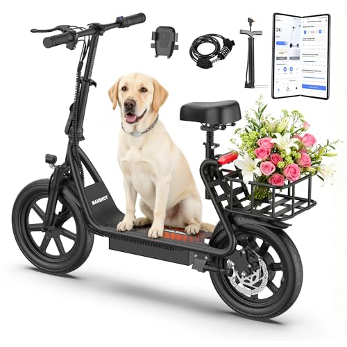 MAXSHOT Electric Scooter Adults, Foldable Electric Scooter with Seat & Basket,...