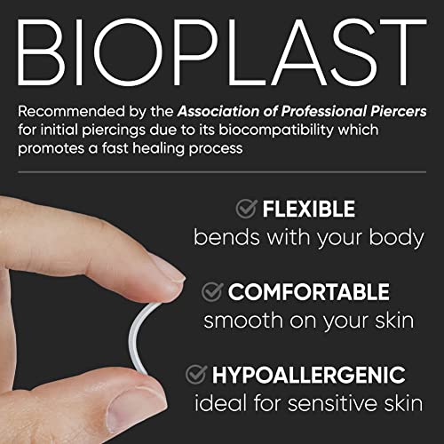 Evonix BQRETNLSP 5Pc Clear Nose Studs L-Shaped Ring Retainer 20G Bioplast Nostril Bend Flexible Bioflex Plastic Invisible thumb #3