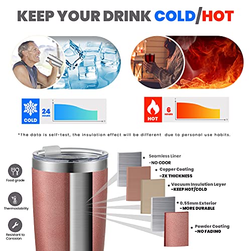 Coktik 12 Pack 20Oz Tumbler Cup Double Wall Vacuum Insulated Travel Mug Bulk, Stainless Steel Tumblers With Lid, Durable Powder Coated Coffee Cups For Cold & Hot Drinks, Rosegold #TOP2