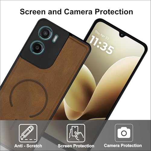 Image of SBMS Back Cover for Motorola G05 | Ultra Slim Soft Rubberised Hard Case | Oil Feel Soft Leather Back | Mag-Safe Design (Mag-Safe Not Support) | Camera Protection Case for Moto G05 (Brown)