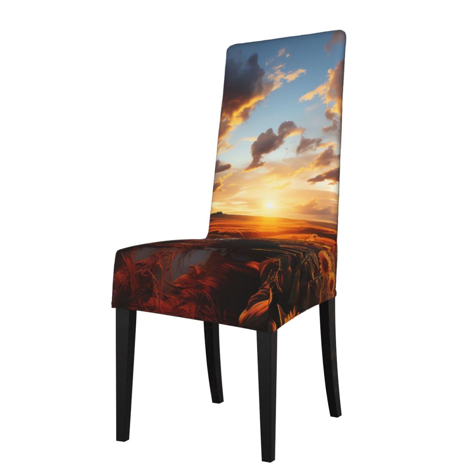 FodPand Stretch Chair Covers for Dining Room, Sunset Over Sunflower Field Chair Seat Covers Washable Detachable Chair Slipcover Chair Protectors Covers for Kitchen,Wedding,Party