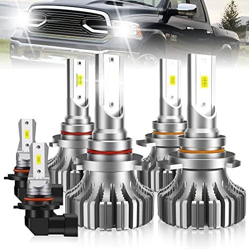 TXBILMOO Led Headlight Bulbs Fit For 2013-2015 With Projector Dodge Ram 1500 2500 3500,9005 High Beam 9012 Low Beam 9005 Fog Light Bulbs,100W 6000K Cool White Halogen Replacement,Pack of 6