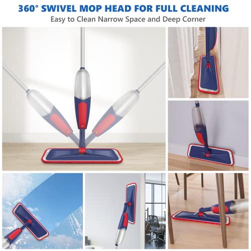 Microfiber Spray Mops For Floor Cleaning - Bpawa Wood Floor Mop With Spray Flat Dust Mop For Hardwood Laminate Tile Ceramic Kitchen Floors, Dry Wet Mop With 2X 550Ml Bottles 4X Reusable Washable Pads #TOP3
