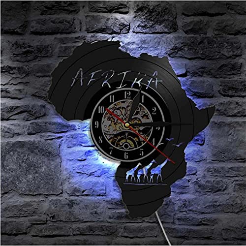 Jklmzyt African Vinyl Record Wall Clock Home Decor Art Wall Hanging Watch Unique Modern Africa Map Silhouette Clocks With Led Lighting #TOP1