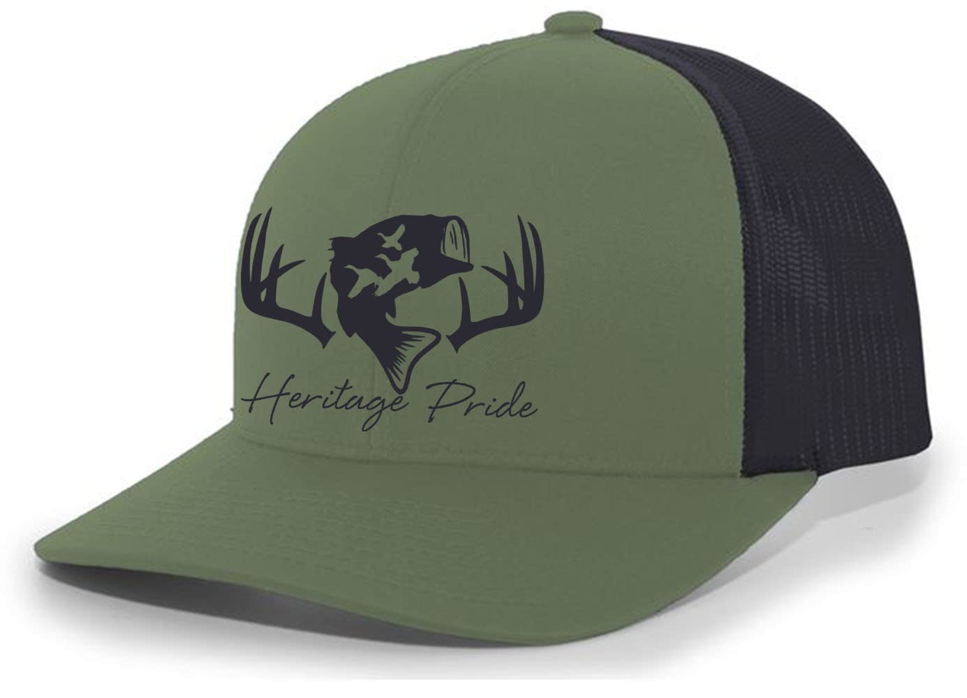 Heritage PrideDeer Hunting Fishing Duck Hunt Mens Embroidered Mesh Back Trucker Hat