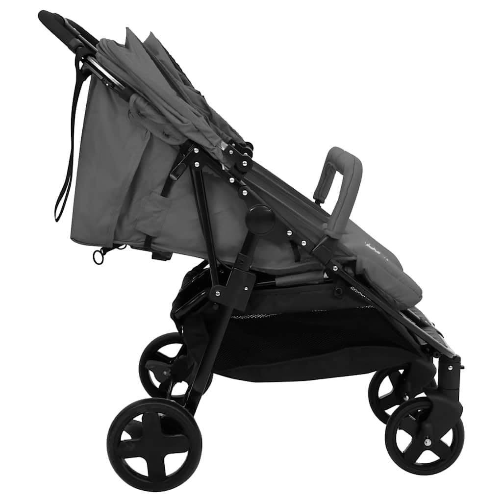 vidaXL Passeggino Gemellare Grigio Scuro e Nero in Acciaio