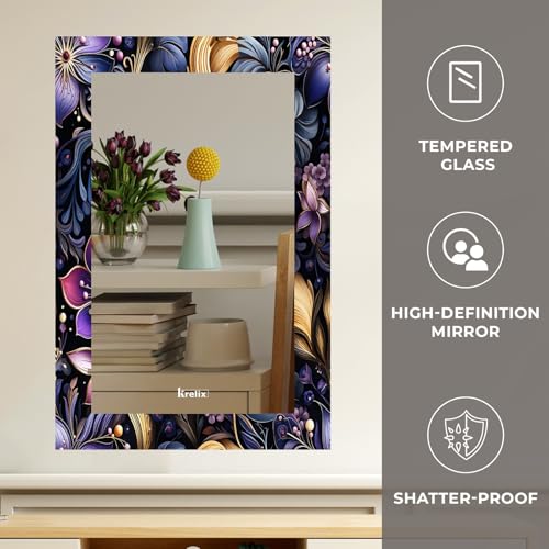 Image of KERLIX Rectangle Decorative Art Unique Fancy Digital Frameless CNC polishing Wall Mirror /Makeup Mirror /Bathroom Mirrors Size (12x18 inch). (6, 12 x 18)