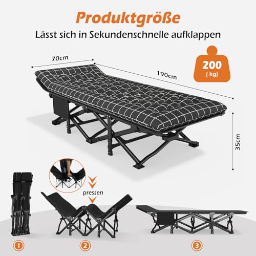 ATORPOK SHOP Campingbett feldbett klappbar (Schwarz)