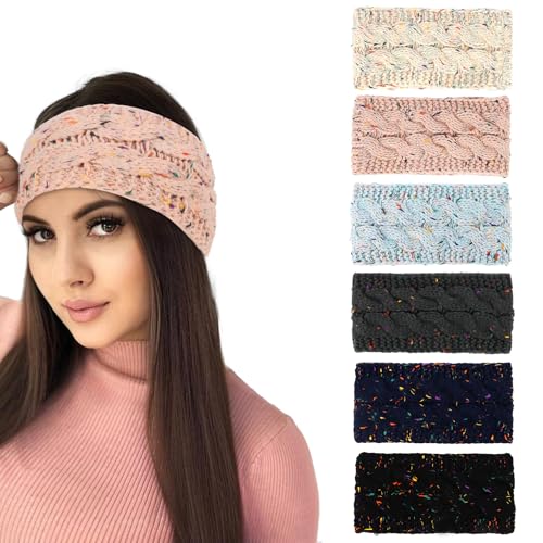Araluky 6 Pack Ear Warmers for Women, Winter Cold Weather Knit Headband, Cable Knit Fleece-Lined Ear Covers for Ski, Running, Cycling & Daily Use