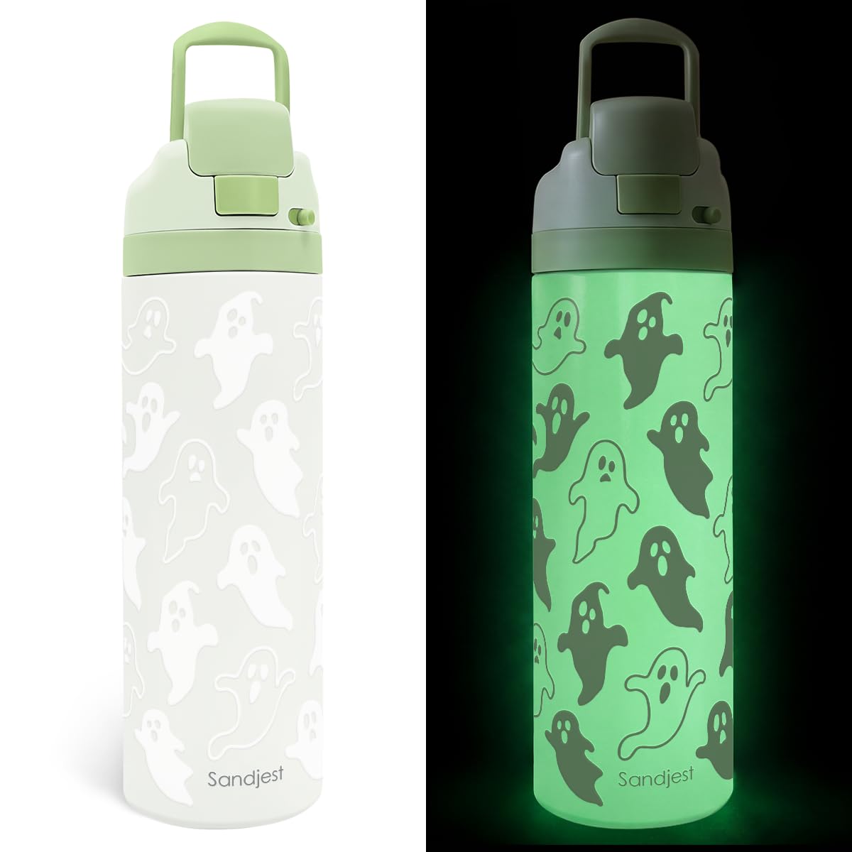 SANDJEST Halloween Pumpkin Glow Stainless Steel Water Bottle, 24oz