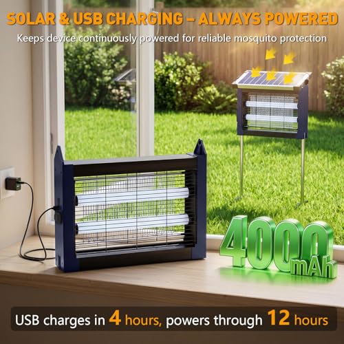 Image of Solar Bug Zapper Outdoor, 4500V Solar Mosquito Zapper for Outdoor & Indoor, 1 /2 Acre Coverage Cordless Rechargeable Electric Fly Zapper, IPX5 Waterproof Mosquito Traps for Backyard, Patio, Camping