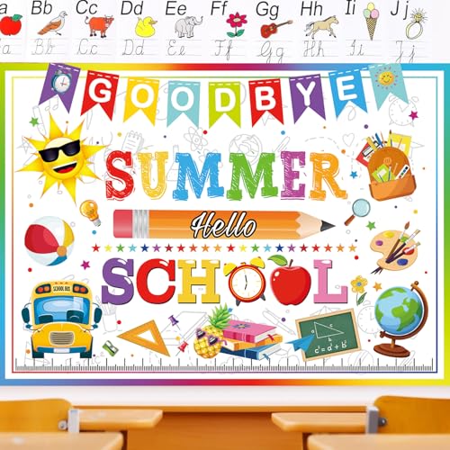 Goodbye Summer Hello School Backdrop 7x5FT Welcome Back to School Banner Background for Classroom Teachers Students First Day of School Party Decorations Photo Props by CINRAY - Used condition - Image 2