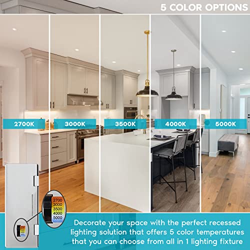 Luxrite 3 Inch Gimbal Led Recessed Light With Junction Box, 5Cct Color Selectable 2700K-5000K, Dimmable Adjustable Eyeball Swivel Lights, 600 Lumens, 8W, Ic Rated, Damp Rated, Etl Listed #TOP1