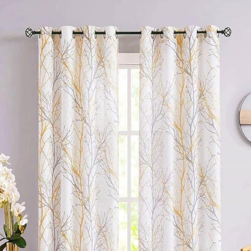 Urban Space Cotton Curtains 63 Inches Long for Bedroom - Set of 2 100% Cotton Curtains with Grommet & Tieback Light Filtering Curtains for Living Room (58