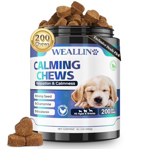 WEALLIN Snack Calmante per Cani, 200 unità Naturale Bocconcini Calmanti per Cani, Supporta Separazione, Abbaio, Viaggio, Fuochi d'Artificio, Aggressività, per Tutte Le Razze e Taglie, Sapore Pollo