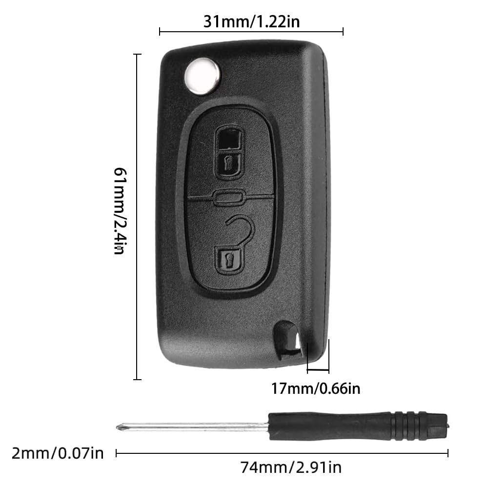 2-przyciskowe etui na kluczyki samochodowe kompatybilne z Peugeot i Citroen - 207, 307, 308, 407, 607, 807, C2, C3, C4, C5, C6, C8, DS3, DS4, zapewnia ochronę i styl (2 sztuki)