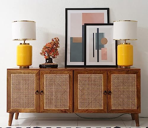 Pol Poc Solid Wood (Sheesham, Rosewood) Rattan 4 Door Sideboard C...