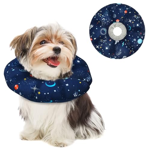 Image of Soft Inflatable Dog Cone Collar Alternative to Stop Licking- Adjustable Dog Neck Donut Collar for Surgery Recovery, Cone for Dogs X-Small and Puppy (Star Blue)