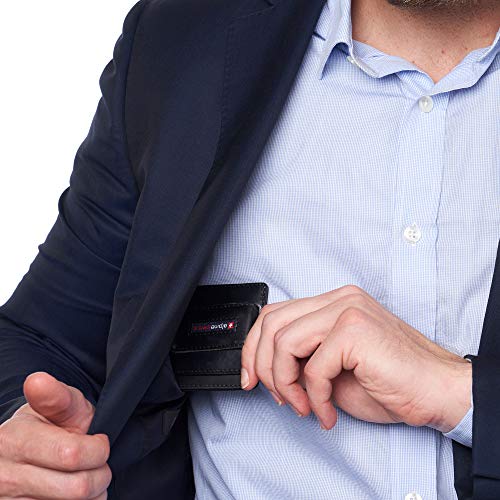 Image of Alpine Swiss RFID Dermot Money Clip Front Pocket Wallet For Men Leather Hampton Collection Glossy Nappa Black