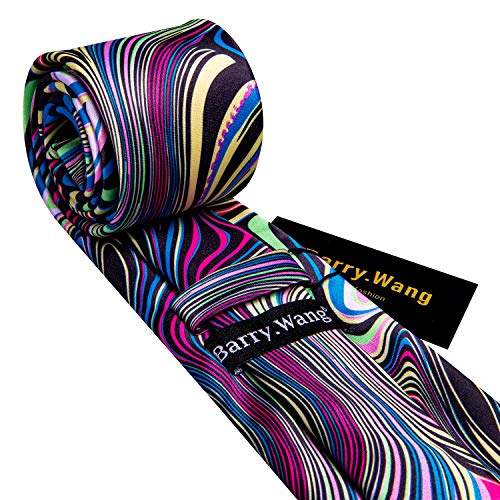 Image of Barry.Wang Classic Mens Ties Silk Necktie Pocket Square Cufflinks Set Woven Designer Wedding Business
