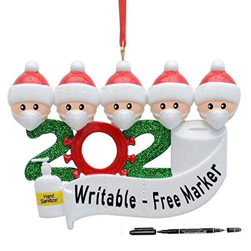 Fundisinn 2020 Quarantine Personalized Ornaments Survivor Family Resin Christmas Hanging Ornament with Free Marker (Family of 5)