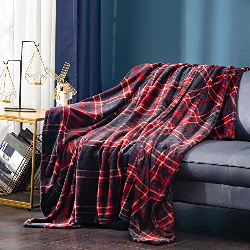 Vessia Flannel Fleece Throw Blanket(50X70 Inch, Red Plaid), Lightweight Red And Black Plaid Throw Blanket For Couch, Warm Cozy Soft Microfiber Blanket, Christmas Throw Blankets For Bed And Sofa #TOP2